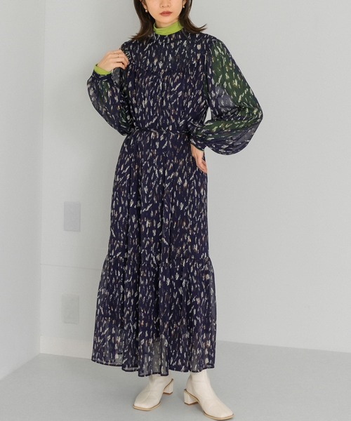 KBF（ケイビーエフ）の「付け襟プリントロングワンピース（ワンピース・レディース・ネイビー/グリーン/アイボリー・ONE）」の3枚目の写真