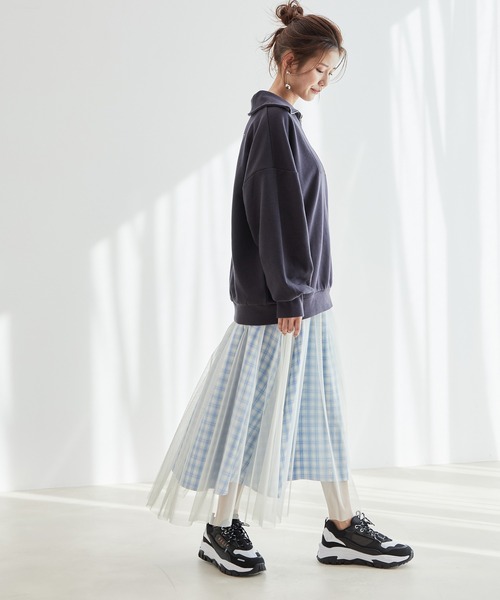 vis-`a-vis(ビサビ)の「【一部店舗限定】チェック柄ボリュームチュールスカート(スカート・レディース・イエロー/ブルー系その他4/ブラック・S/M)」の6枚目の写真
