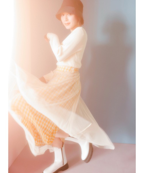 vis-`a-vis(ビサビ)の「【一部店舗限定】チェック柄ボリュームチュールスカート(スカート・レディース・イエロー/ブルー系その他4/ブラック・S/M)」の18枚目の写真