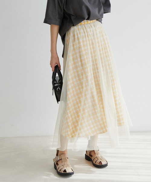 vis-`a-vis(ビサビ)の「【一部店舗限定】チェック柄ボリュームチュールスカート(スカート・レディース・イエロー/ブルー系その他4/ブラック・S/M)」の22枚目の写真