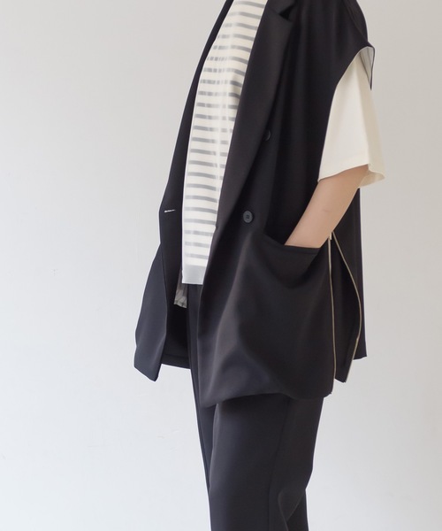 La SRIC（ラスリック）の「La SRIC / サイドZIPテーラードベスト【セットアップ可】（ベスト・レディース・ベージュ/ブルー/ブラック・38）」の14枚目の写真