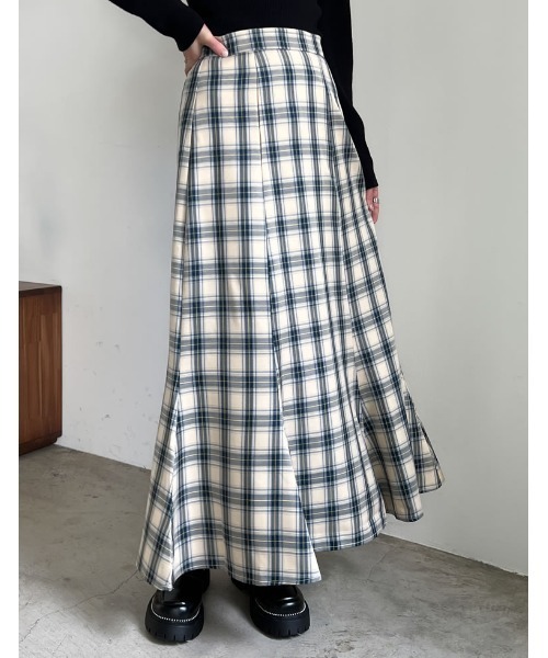 Re:EDIT（リエディ）の「[低身長サイズ有]先染めチェック柄マーメイドスカート（スカート・レディース・グリーン/ブルー/ブラック・MEDIUM/LARGE/SHORT）」の3枚目の写真