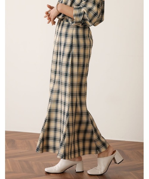 Re:EDIT（リエディ）の「[低身長サイズ有]先染めチェック柄マーメイドスカート（スカート・レディース・グリーン/ブルー/ブラック・MEDIUM/LARGE/SHORT）」の5枚目の写真