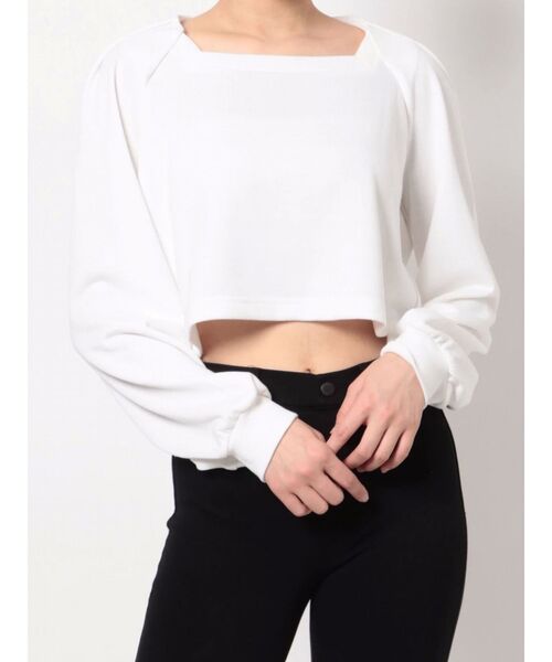 EMODA（エモダ）の「タックスリーブコンパクトトップ（Tシャツ/カットソー・レディース・ブラック/ホワイト/ライム・FREE）」の2枚目の写真