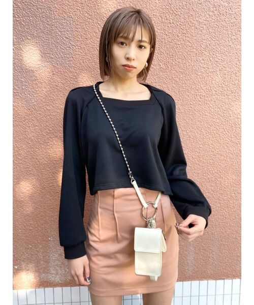 EMODA（エモダ）の「タックスリーブコンパクトトップ（Tシャツ/カットソー・レディース・ブラック/ホワイト/ライム・FREE）」の3枚目の写真