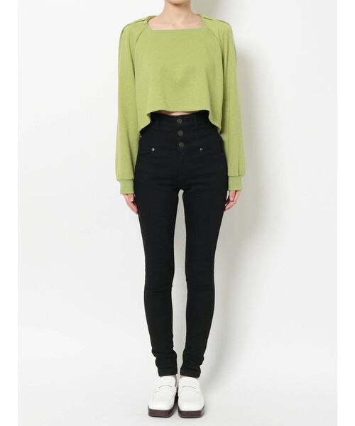 EMODA（エモダ）の「タックスリーブコンパクトトップ（Tシャツ/カットソー・レディース・ブラック/ホワイト/ライム・FREE）」の4枚目の写真