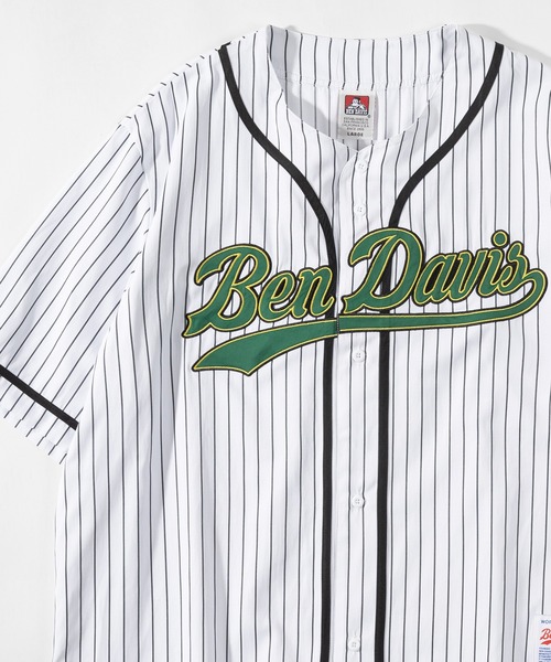 BEN DAVIS（ベンデイビス）の「【BEN DAVIS/ベンデイビス】 スタジアムロゴワッペン ナンバリング刺繍 ベースボールシャツ/半袖シャツ（シャツ/ブラウス・メンズ・ホワイト/ブラック/グリーン/ストライプ・M/L/XL）」の5枚目の写真