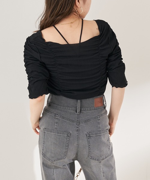 Chico(チコ)の「ショート丈パット付きマルチウェイストラップキャミ(キャミソール・レディース・アイボリー/ミント/ブラック/ピンク・FREE/X-SMALL)」の13枚目の写真