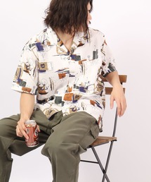 ROOT THREE | ROOT THREE とろみ ストレッチ 総柄プリント 開襟半袖シャツ(シャツ/ブラウス)