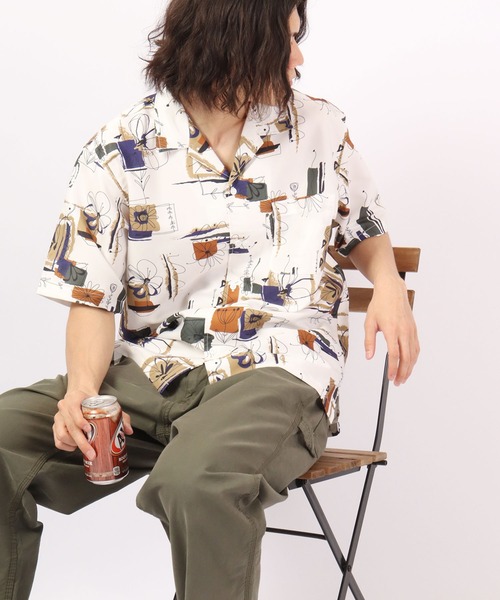 ROOT THREE（ルートスリー）の「ROOT THREE とろみ ストレッチ 総柄プリント 開襟半袖シャツ（シャツ/ブラウス・メンズ・その他/その他1/その他2/その他3/ストライプ・M/LL/L）」の4枚目の写真