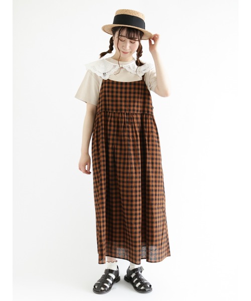 Samansa Mos2（サマンサ モスモス）の「ギンガムチェックキャミワンピース（ワンピース・レディース・ブラック/ブラウン/グレー/ピンク/オレンジ・ﾌﾘ-）」の4枚目の写真