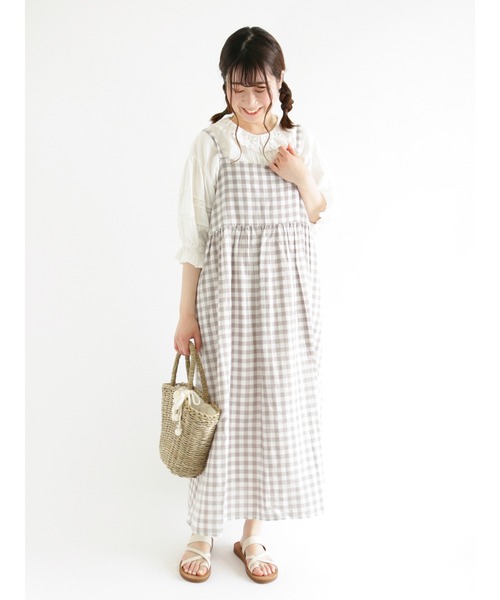 Samansa Mos2（サマンサ モスモス）の「ギンガムチェックキャミワンピース（ワンピース・レディース・ブラック/ブラウン/グレー/ピンク/オレンジ・ﾌﾘ-）」の6枚目の写真