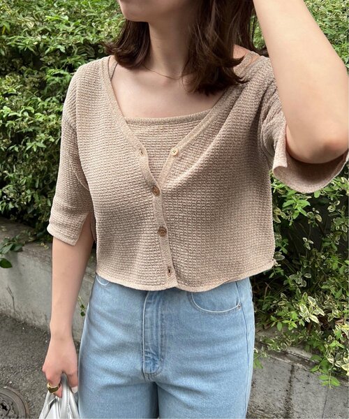 RAY CASSIN(レイカズン)の「カーデ×キャミセット サマーワッフルニットカーデ(カーディガン/ボレロ・レディース・ベージュ/ブルー/オレンジ・FREE)」の10枚目の写真