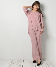 FUNALIVE（ファンアライブ）の「ワッフル地 カットソー＆ワイドパンツ 上下セットアップ（ルームウェア/パジャマ・レディース）」