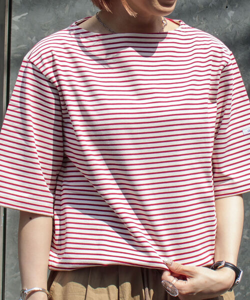 GLOSTER（グロスター）の「【GLOSTER/グロスター】フレンチバスクシャツ ショートスリーブ（Tシャツ/カットソー・メンズ・ネイビー/オフホワイト/ホワイト×レッド/ホワイト×ネイビー/ホワイト×ブルー/ブラック×ホワイト・MEDIUM/LARGE）」の3枚目の写真