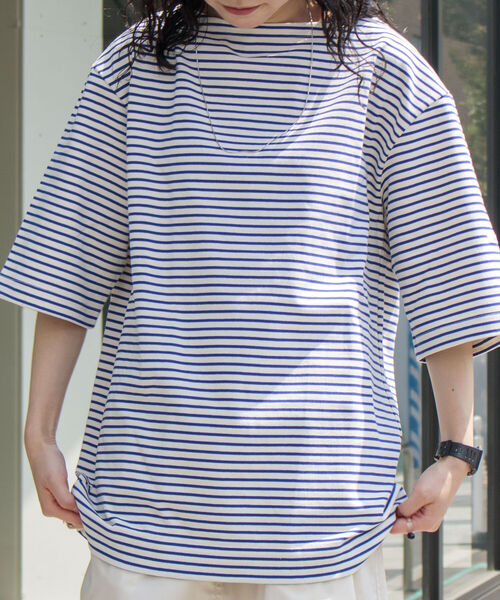 GLOSTER（グロスター）の「【GLOSTER/グロスター】フレンチバスクシャツ ショートスリーブ（Tシャツ/カットソー・メンズ・ネイビー/オフホワイト/ホワイト×レッド/ホワイト×ネイビー/ホワイト×ブルー/ブラック×ホワイト・MEDIUM/LARGE）」の4枚目の写真