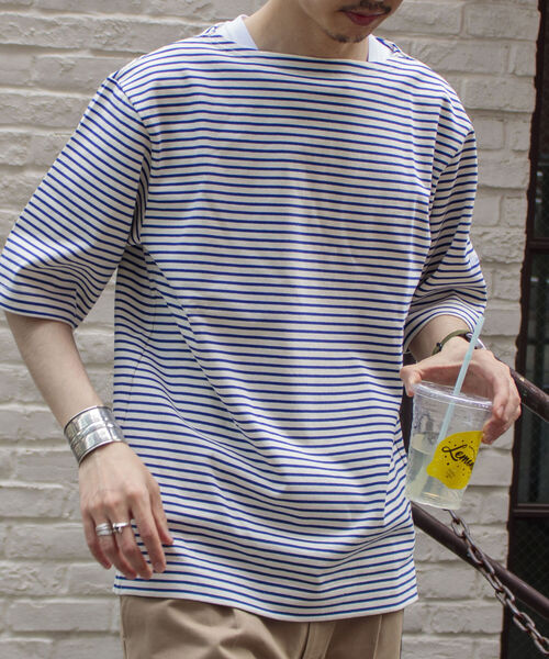 GLOSTER（グロスター）の「【GLOSTER/グロスター】フレンチバスクシャツ ショートスリーブ（Tシャツ/カットソー・メンズ・ネイビー/オフホワイト/ホワイト×レッド/ホワイト×ネイビー/ホワイト×ブルー/ブラック×ホワイト・MEDIUM/LARGE）」の20枚目の写真