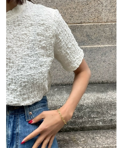 ulu（ウル）の「Compact Jacquard tops（Tシャツ/カットソー・レディース・ブラック/ホワイト・FREE）」の5枚目の写真