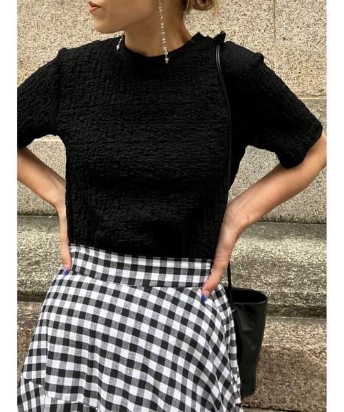 ulu（ウル）の「Compact Jacquard tops（Tシャツ/カットソー・レディース・ブラック/ホワイト・FREE）」の10枚目の写真