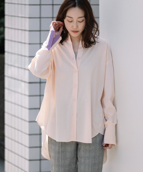 Munich(ミューニック)の「セルロースコットンドレープローンリブブラウス(シャツ/ブラウス・レディース・ホワイト/ブラック/ピンク・FREE)」の1枚目の写真