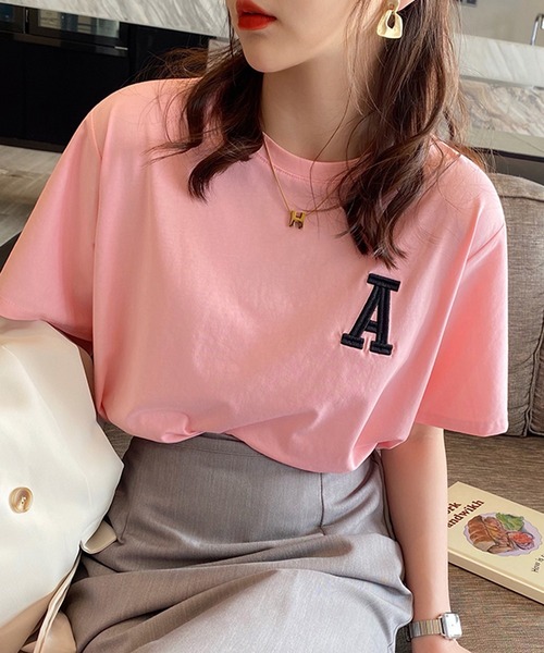 Girly Doll(ガーリードール)の「アルファベットTシャツ(Tシャツ/カットソー・レディース・ホワイト/ブラック/ベージュ/パープル/ピンク/イエロー/オレンジ・FREE)」の6枚目の写真