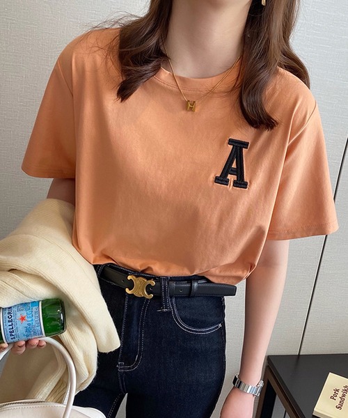 Girly Doll(ガーリードール)の「アルファベットTシャツ(Tシャツ/カットソー・レディース・ホワイト/ブラック/ベージュ/パープル/ピンク/イエロー/オレンジ・FREE)」の7枚目の写真