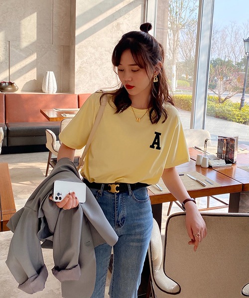 Girly Doll(ガーリードール)の「アルファベットTシャツ(Tシャツ/カットソー・レディース・ホワイト/ブラック/ベージュ/パープル/ピンク/イエロー/オレンジ・FREE)」の13枚目の写真