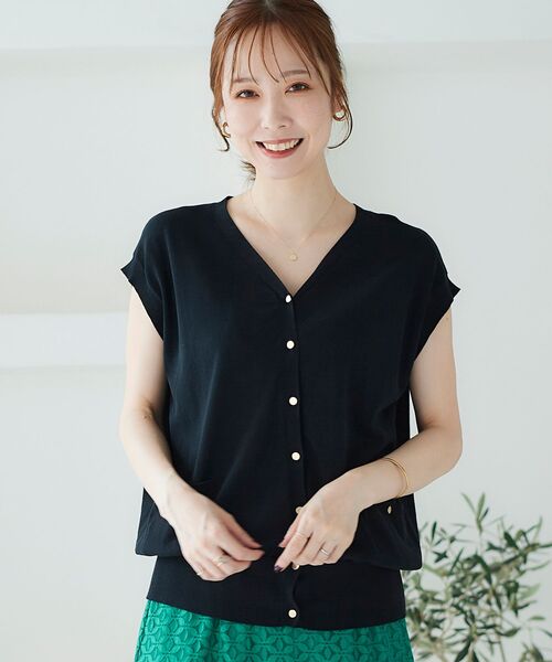 le.coeur blanc（ルクールブラン）の「フレンチスリーブニットカーディガン（カーディガン/ボレロ・レディース・ブラック/グリーン/マスタード/アイボリー/ホワイト系その他2・38）」の4枚目の写真