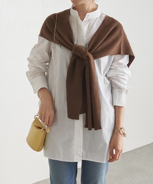 PAPILLONNER（パピヨネ）の「スタイリングにプラス1/カーディガン風ストール/PAPILLONNER/パピヨネ（ストール/ショール・レディース・ベージュ/パープル/ネイビー・FREE）」の5枚目の写真