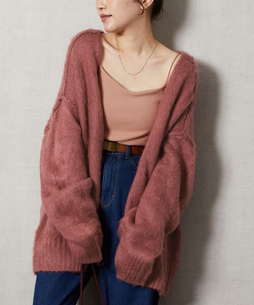 FREAK'S STORE（フリークスストア）の「【限定展開】深Vネックシャギー2WAYニットカーディガン（カーディガン/ボレロ・レディース・オレンジ/ベージュ/ピンク/グレー/グリーン/パープル/ブルー/ブラック・ﾌﾘ-）」の10枚目の写真