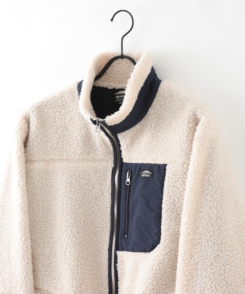 OUTDOOR PRODUCTS APPAREL（アウトドアプロダクツアパレル）の「防風ボアスタンドカラ―ブルゾン  ボアフリースジャケット　モコモコ（ブルゾン・メンズ・ブラック/ネイビー/アイボリー/ダークベージュ/ホワイト系その他/ホワイト系その他2/カーキ・MEDIUM/X-LARGE/LARGE/SMALL）」の11枚目の写真