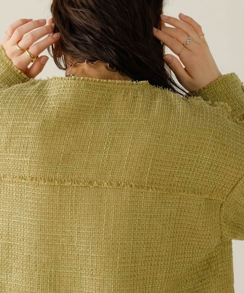 Bab（バブ）の「ツイードオーバージャケット（ノーカラージャケット・レディース・ブラック/グリーン・M）」の4枚目の写真