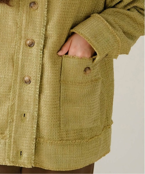 Bab（バブ）の「ツイードオーバージャケット（ノーカラージャケット・レディース・ブラック/グリーン・M）」の10枚目の写真