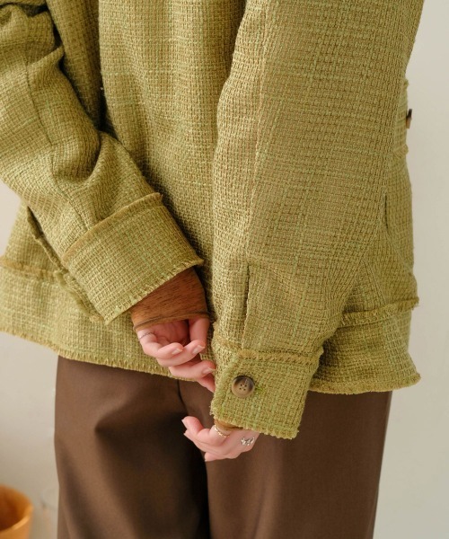 Bab（バブ）の「ツイードオーバージャケット（ノーカラージャケット・レディース・ブラック/グリーン・M）」の12枚目の写真
