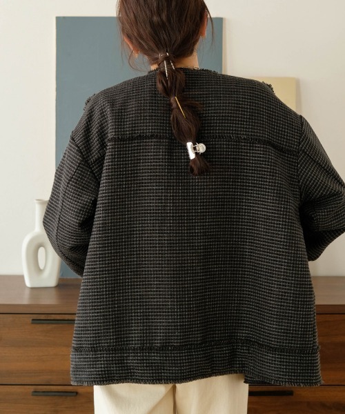 Bab（バブ）の「ツイードオーバージャケット（ノーカラージャケット・レディース・ブラック/グリーン・M）」の14枚目の写真