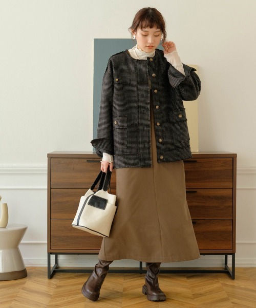 Bab（バブ）の「ツイードオーバージャケット（ノーカラージャケット・レディース・ブラック/グリーン・M）」の20枚目の写真