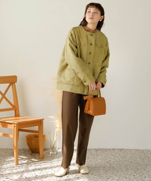 Bab（バブ）の「ツイードオーバージャケット（ノーカラージャケット・レディース・ブラック/グリーン・M）」の21枚目の写真