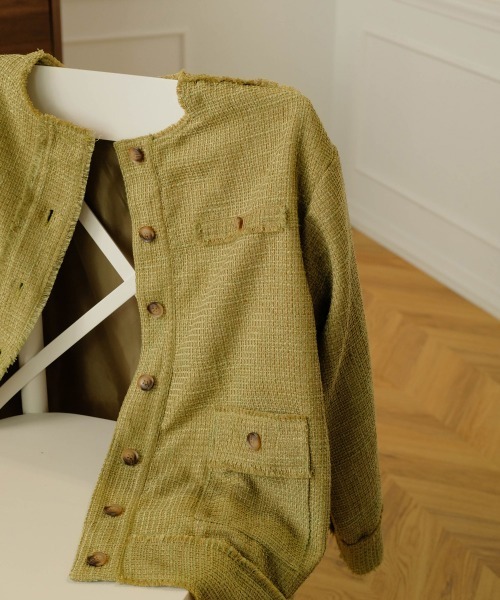 Bab（バブ）の「ツイードオーバージャケット（ノーカラージャケット・レディース・ブラック/グリーン・M）」の22枚目の写真