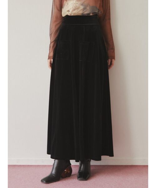 merry jenny（メリージェニー）の「ハイウエストベロアロングスカート（スカート・レディース・ボルドー/アイボリー/ブラック・FREE）」の2枚目の写真