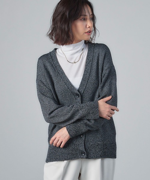 LAUTREAMONT(ロートレアモン)の「ミックスVネックカーディガン≪洗える≫(カーディガン/ボレロ・レディース・パープル/ブラック系その他/ベージュ・9号)」の1枚目の写真