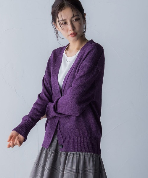 LAUTREAMONT(ロートレアモン)の「ミックスVネックカーディガン≪洗える≫(カーディガン/ボレロ・レディース・パープル/ブラック系その他/ベージュ・9号)」の10枚目の写真
