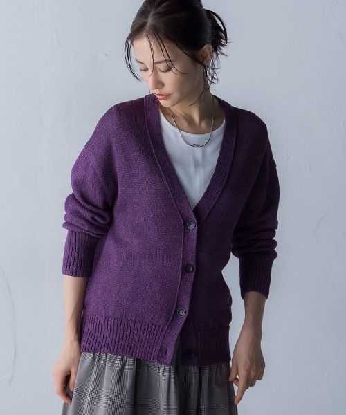 LAUTREAMONT(ロートレアモン)の「ミックスVネックカーディガン≪洗える≫(カーディガン/ボレロ・レディース・パープル/ブラック系その他/ベージュ・9号)」の11枚目の写真
