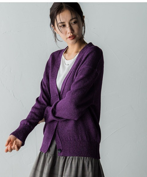 LAUTREAMONT(ロートレアモン)の「ミックスVネックカーディガン≪洗える≫(カーディガン/ボレロ・レディース・パープル/ブラック系その他/ベージュ・9号)」の14枚目の写真