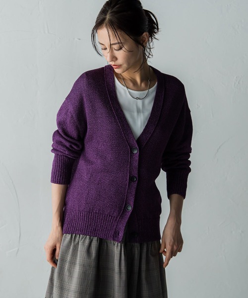 LAUTREAMONT(ロートレアモン)の「ミックスVネックカーディガン≪洗える≫(カーディガン/ボレロ・レディース・パープル/ブラック系その他/ベージュ・9号)」の15枚目の写真
