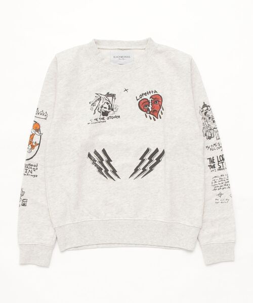 Black Weirdos(ブラックウィドウ)の「black Weirdos Cady Tattoo Sweat Shirt(Kids) (22AW-KD01)(スウェット・キッズ・グレー・LARGE)」の1枚目の写真