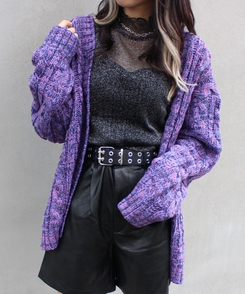 INGNI（イング）の「メランジケーブルVネックカーディガン（カーディガン/ボレロ・レディース・ブラック/グリーン/パープル・M）」の3枚目の写真