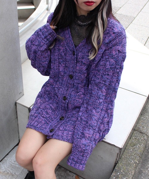 INGNI（イング）の「メランジケーブルVネックカーディガン（カーディガン/ボレロ・レディース・ブラック/グリーン/パープル・M）」の8枚目の写真