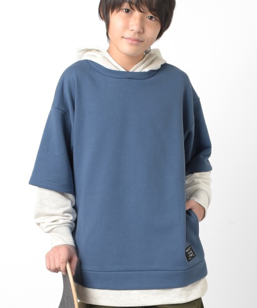 GLAZOS（グラソス）の「裏毛・袖レイヤードパーカー（パーカー・キッズ・ブラック/ダークグリーン/グレー/ブルー・150cm/160cm/140cm/170cm）」の4枚目の写真