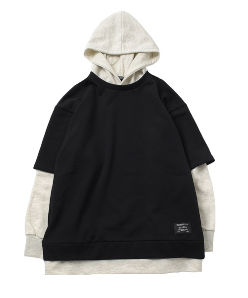 GLAZOS（グラソス）の「裏毛・袖レイヤードパーカー（パーカー・キッズ・ブラック/ダークグリーン/グレー/ブルー・150cm/160cm/140cm/170cm）」の2枚目の写真