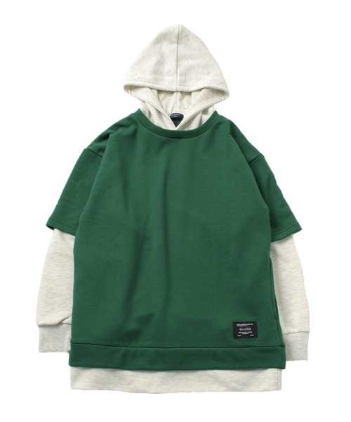 GLAZOS（グラソス）の「裏毛・袖レイヤードパーカー（パーカー・キッズ・ブラック/ダークグリーン/グレー/ブルー・150cm/160cm/140cm/170cm）」の3枚目の写真